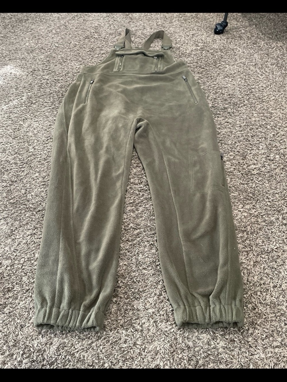 Fleece jogger style overalls, army, green size large